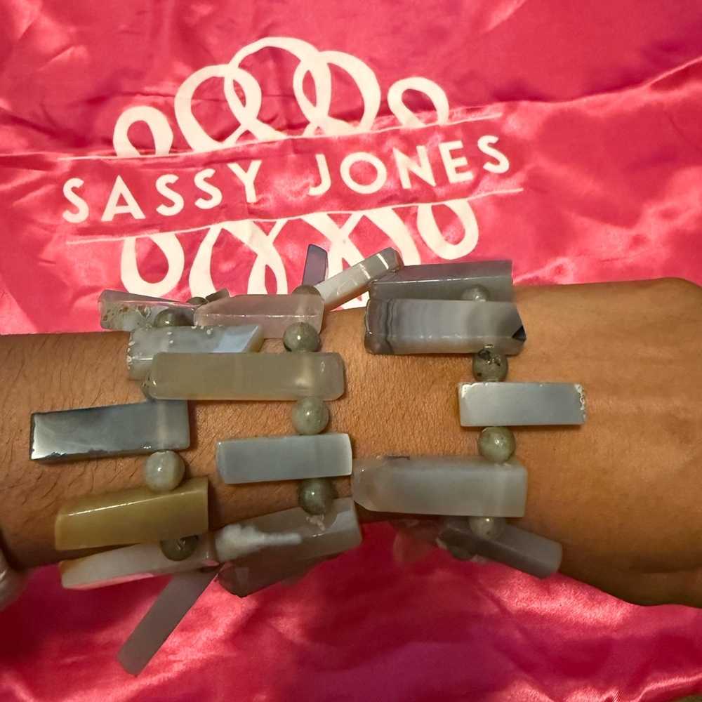Sassy Jones Taupe and Gray Agate Beaded Stretch Bracelet Set
